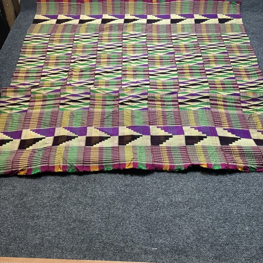 Vintage Handwoven Kente Cloth Ghana African Tribal Textile Blanket 41x70 In